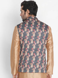 Men's Grey 
Silk Blend
 Printed Nehru Jackets