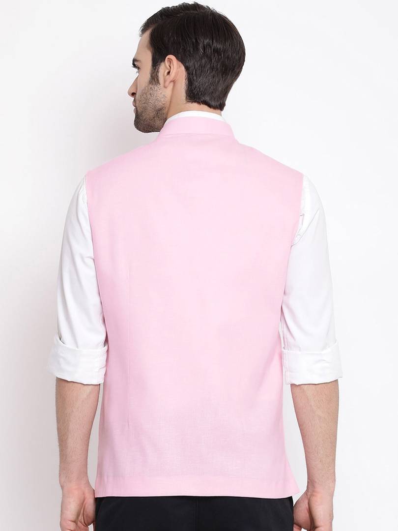 Men's Pink 
Cotton Blend
 Solid
 Nehru Jackets