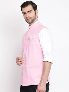 Men's Pink 
Cotton Blend
 Solid
 Nehru Jackets
