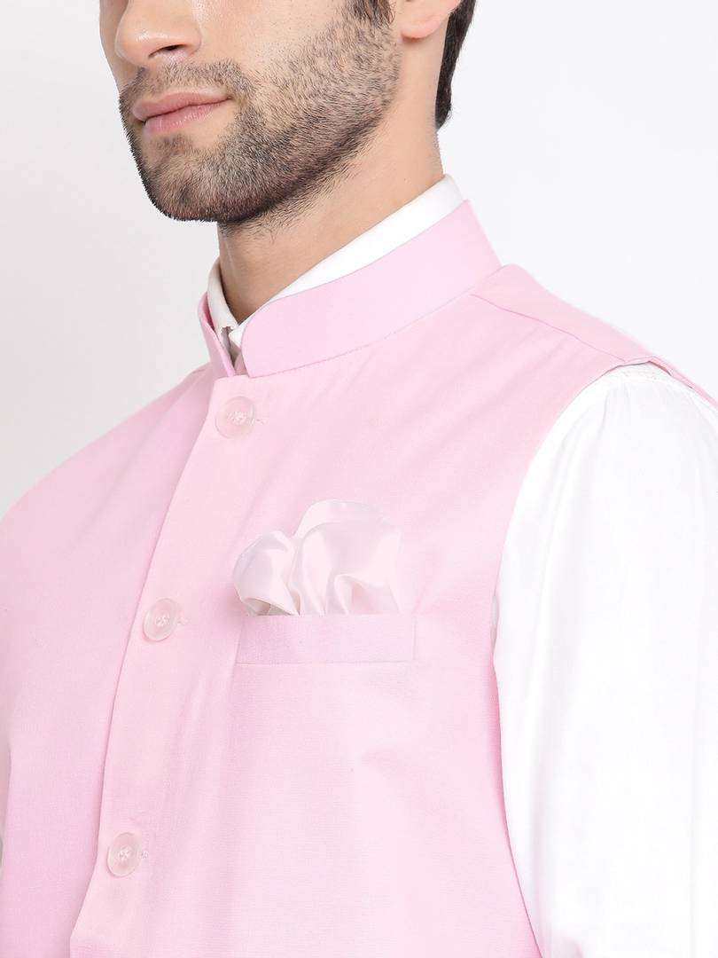 Men's Pink 
Cotton Blend
 Solid
 Nehru Jackets