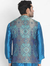 Load image into Gallery viewer, Men&#39;s Turquoise 
Silk Blend
 Printed Nehru Jackets