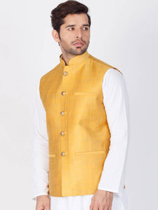 Men's Yellow 
Cotton Blend
 Solid
 Nehru Jackets