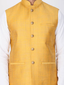 Men's Yellow 
Cotton Blend
 Solid
 Nehru Jackets