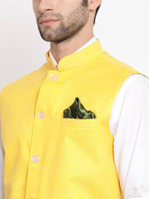 Load image into Gallery viewer, Men&#39;s Yellow 
Cotton Blend
 Woven Design Nehru Jackets