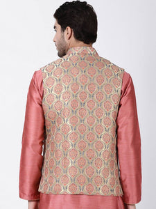 Men's Peach 
Cotton Blend
 Printed Nehru Jackets