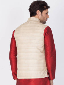 Men's Beige 
Cotton Blend
 Solid
 Nehru Jackets