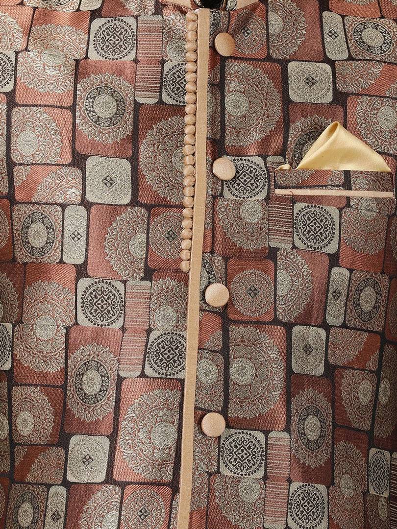 Men's Coffee 
Cotton Blend
 Woven Design Nehru Jackets