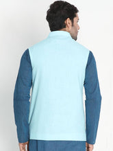 Load image into Gallery viewer, Men&#39;s Turquoise Cotton
 Solid
 Nehru Jackets