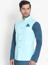 Load image into Gallery viewer, Men&#39;s Turquoise Cotton
 Solid
 Nehru Jackets