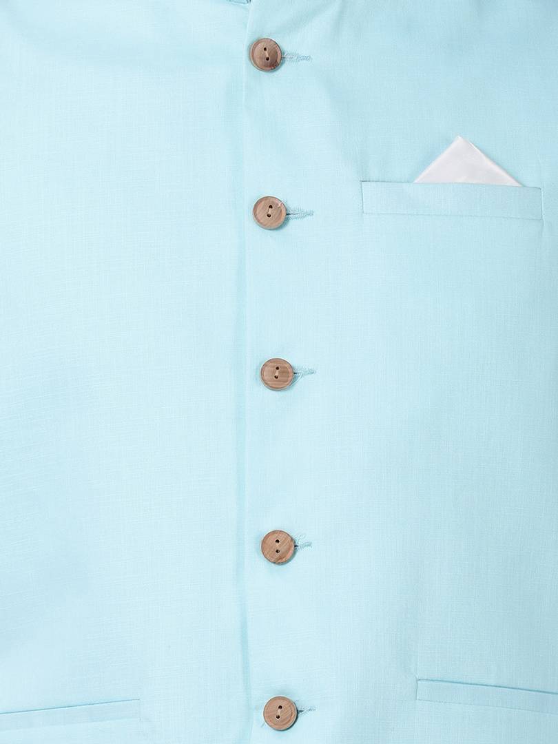 Men's Blue 
Cotton Blend
 Solid
 Nehru Jackets