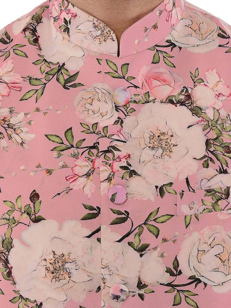 Men's Pink 
Cotton Blend
 Printed Nehru Jackets