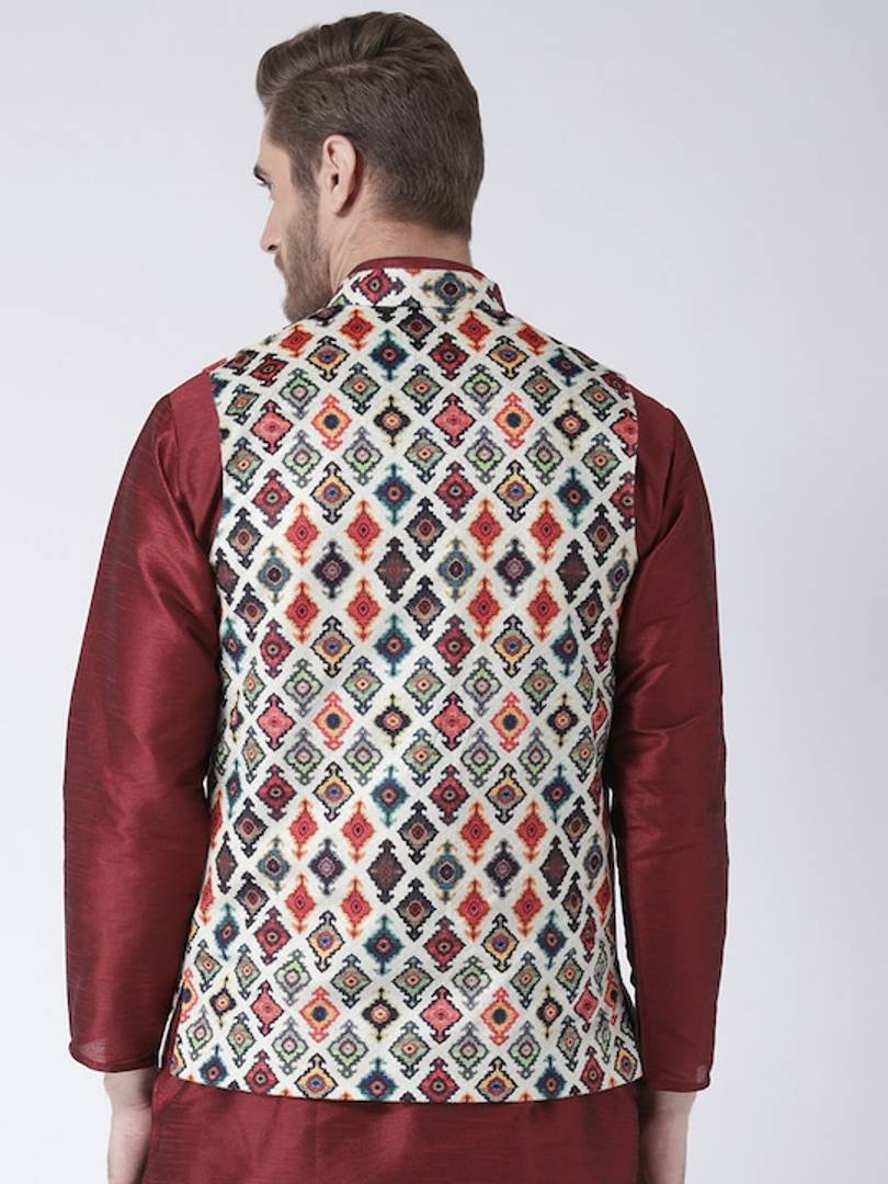 Men's Multicoloured 
Cotton Blend
 Printed Nehru Jackets