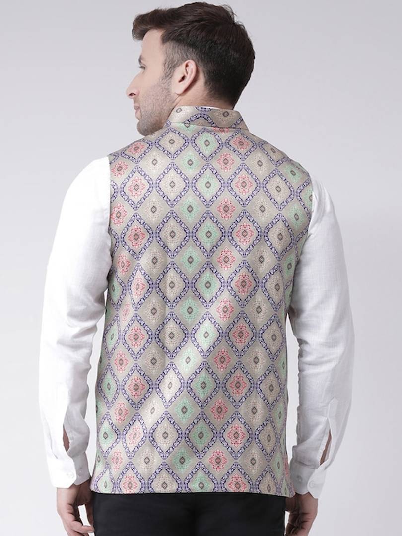 Men's Multicoloured 
Polyester
 Printed Nehru Jackets