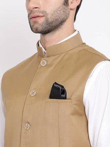 Men's Brown 
Cotton Blend
 Solid
 Nehru Jackets