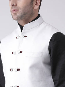 Men's White Viscose
 Printed Nehru Jackets