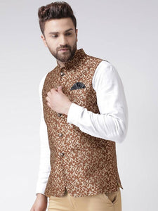 Men's Brown 
Polyester
 Woven Design Nehru Jackets