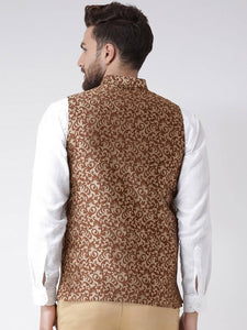 Men's Brown 
Polyester
 Woven Design Nehru Jackets