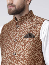 Load image into Gallery viewer, Men&#39;s Brown 
Polyester
 Woven Design Nehru Jackets