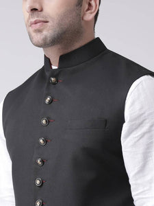 Men's Black Viscose
 Solid
 Nehru Jackets