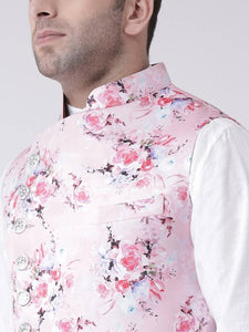 Men's Pink Viscose
 Printed Nehru Jackets