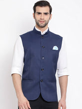 Load image into Gallery viewer, Men&#39;s Navy Blue 
Cotton Blend
 Solid
 Nehru Jackets
