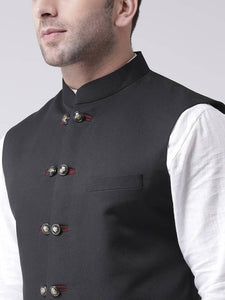 Men's Black Viscose
 Solid
 Nehru Jackets