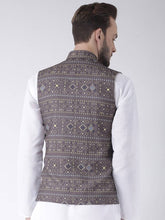 Load image into Gallery viewer, Men&#39;s Grey 
Cotton Blend
 Woven Design Nehru Jackets
