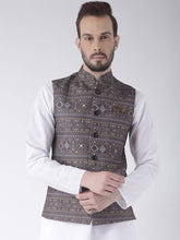 Load image into Gallery viewer, Men&#39;s Grey 
Cotton Blend
 Woven Design Nehru Jackets