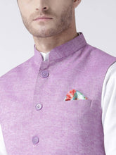 Load image into Gallery viewer, Men&#39;s Purple 
Linen
 Solid
 Nehru Jackets