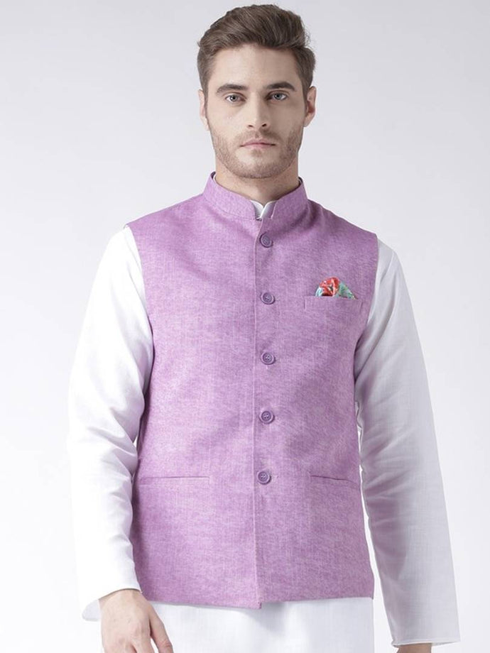 Men's Purple 
Linen
 Solid
 Nehru Jackets