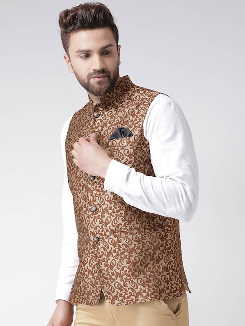 Men's Brown 
Linen
 Solid
 Nehru Jackets