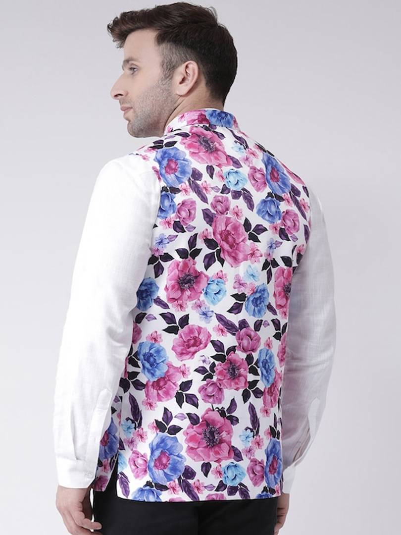 Men's Multicoloured 
Linen
 Printed Nehru Jackets