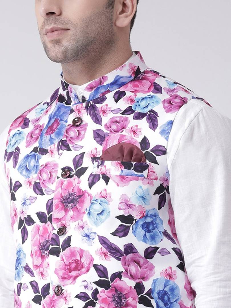 Men's Multicoloured 
Linen
 Printed Nehru Jackets