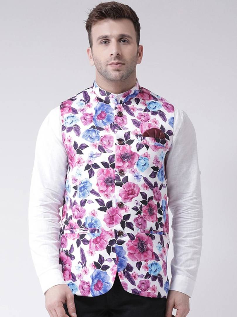 Men's Multicoloured 
Linen
 Printed Nehru Jackets