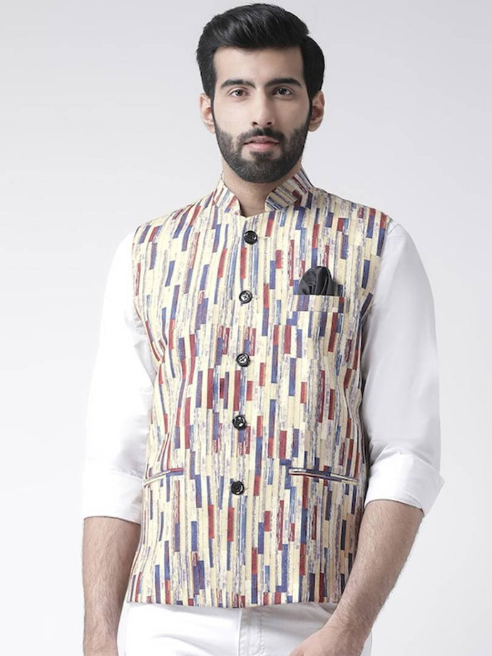 Men's Multicoloured 
Polyester
 Woven Design Nehru Jackets
