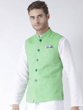 Load image into Gallery viewer, Men&#39;s Green 
Linen
 Solid
 Nehru Jackets