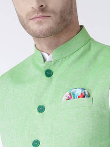 Men's Green 
Linen
 Solid
 Nehru Jackets
