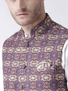 Men's Multicoloured 
Polyester
 Printed Nehru Jackets