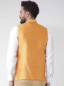 Men's Yellow 
Polyester
 Woven Design Nehru Jackets