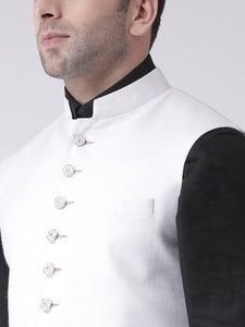 Men's White Viscose
 Solid
 Nehru Jackets