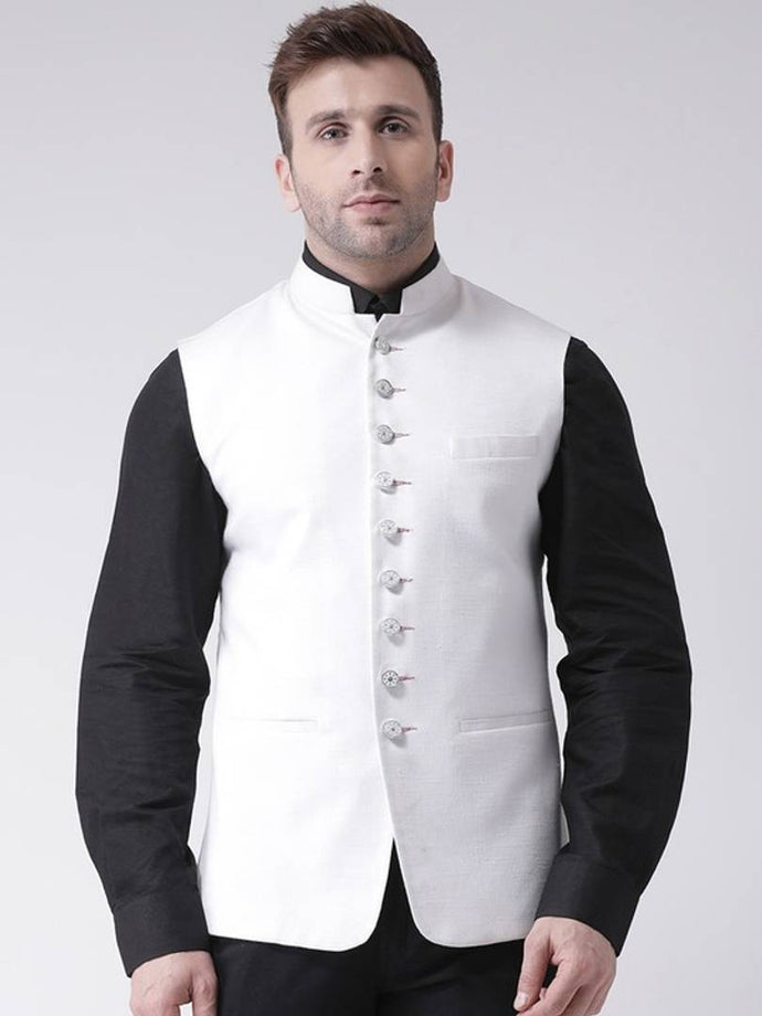 Men's White Viscose
 Solid
 Nehru Jackets