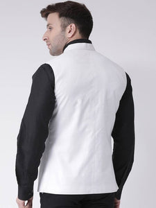 Men's White Viscose
 Solid
 Nehru Jackets