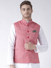 Load image into Gallery viewer, Men&#39;s Red 
Linen
 Solid
 Nehru Jackets