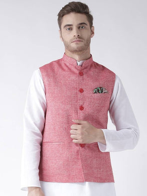Men's Red 
Linen
 Solid
 Nehru Jackets