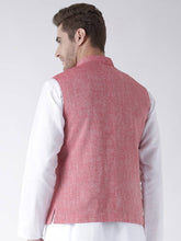 Load image into Gallery viewer, Men&#39;s Red 
Linen
 Solid
 Nehru Jackets