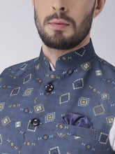 Load image into Gallery viewer, Men&#39;s Blue Viscose
 Printed Nehru Jackets