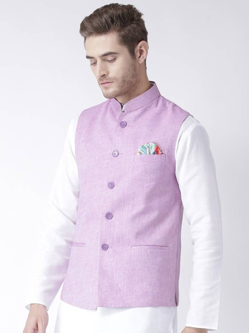 Men's Purple 
Linen
 Solid
 Nehru Jackets