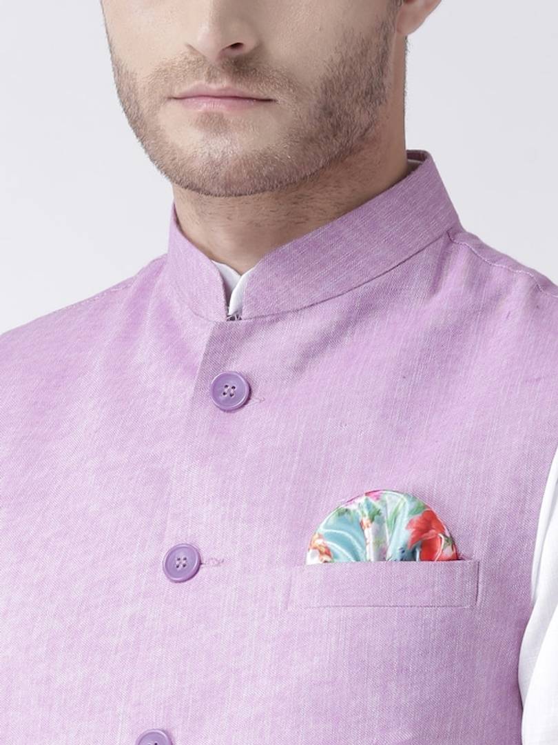 Men's Purple 
Linen
 Solid
 Nehru Jackets