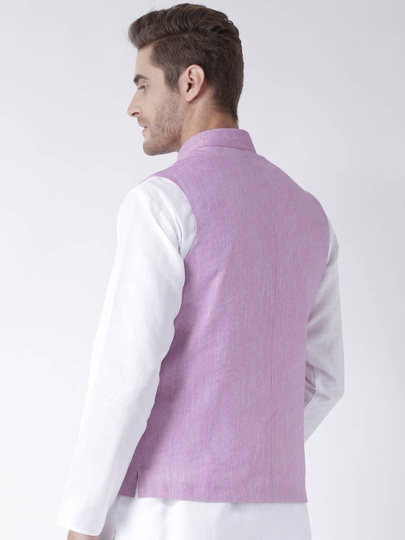 Men's Purple 
Linen
 Solid
 Nehru Jackets