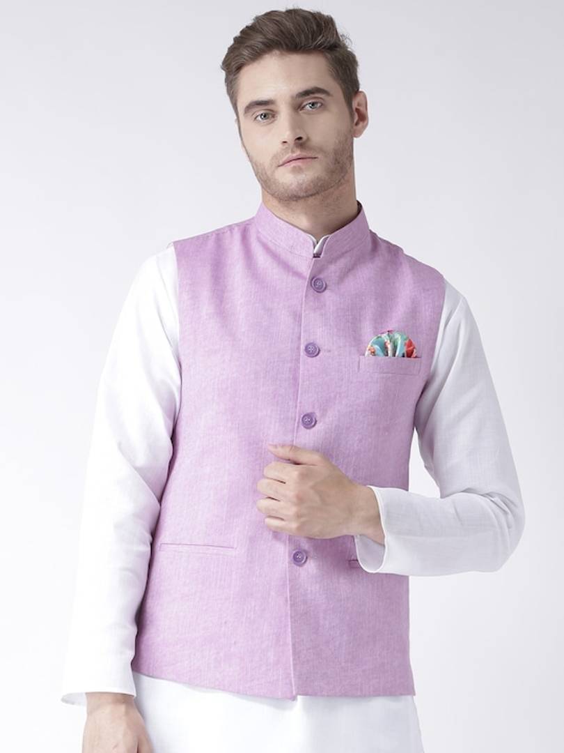 Men's Purple 
Linen
 Solid
 Nehru Jackets